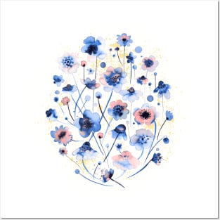 Ink Soft Blue Flowers Posters and Art